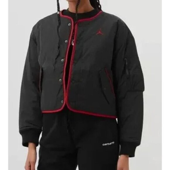 NEW! Nike Women's Jordan Quilted Flight Jacket Reversible Black Red Size Large - Picture 1 of 13